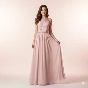 Lela Rose Bridesmaid Dress Size 14 Rose Pink Chiffon Gown Beaded Waist LR214